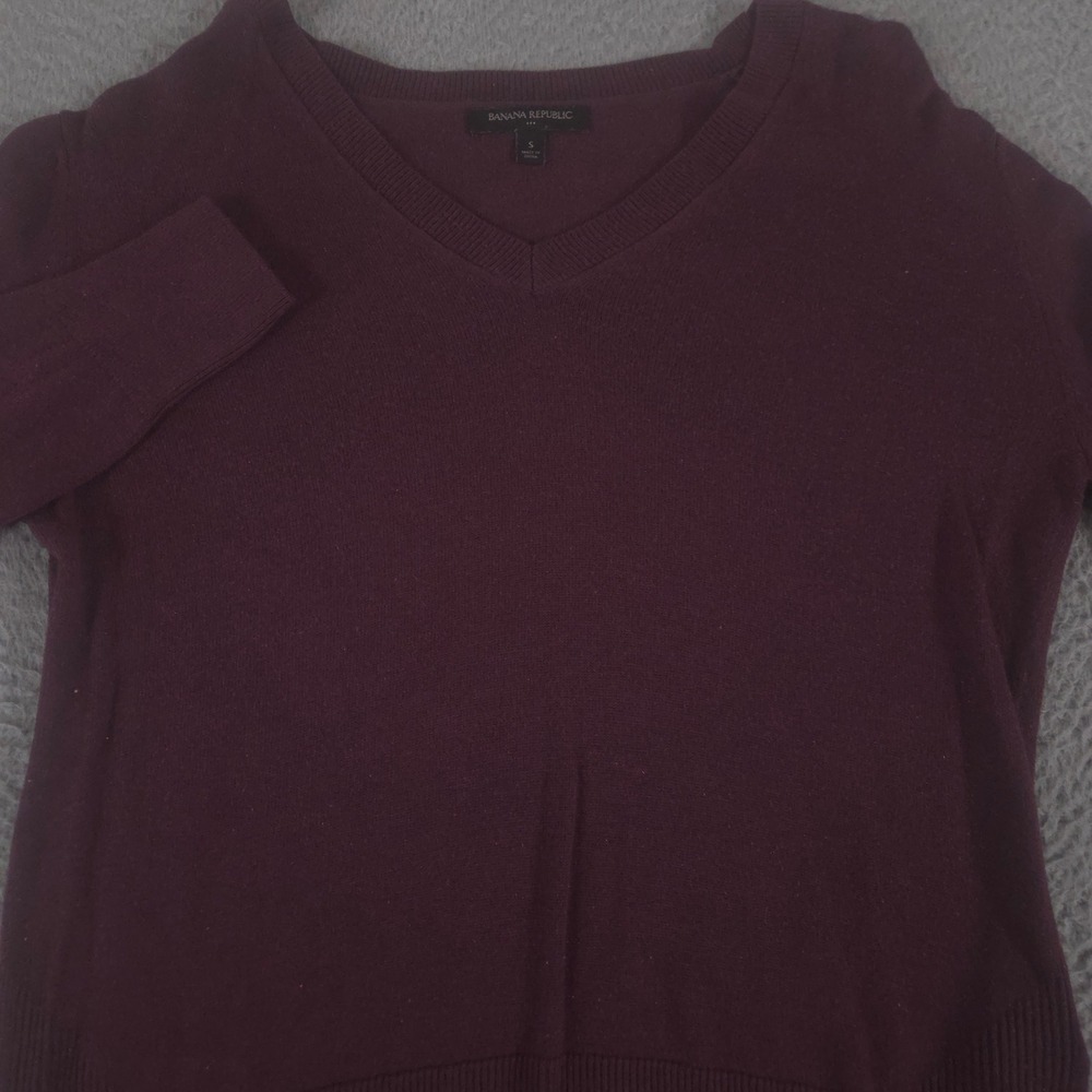 Banana Republic Sweater Womens S‎ Burgundy V-Neck Metallic Shimmer Pullover Knit